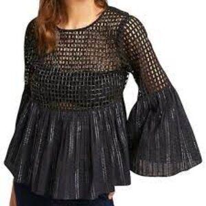 Maeve by Anthropologie Alameda Beaded Eyelet Bell Sleeve Top Size 2